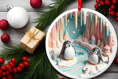 Christmas Round Cute Animal Ornament Sublimation Product Image 1