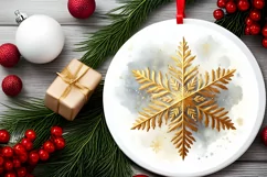 Golden Snow Flake Christmas Round Cute Ornament Sublimation Product Image 1
