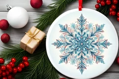 Snow Flake Christmas Round Cute Ornament Sublimation Product Image 1