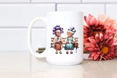 Old Lady Watercolor Character Bench Mug | Clipart Product Image 2