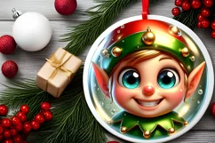 Christmas Elf Round Ornament Sublimation PNG Product Image 2
