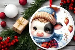 Cute Baby Cow Winter Snowflake PNG Product Image 2
