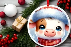 Cute Baby Cow Winter Snowflake PNG Product Image 2