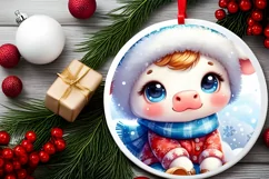 Cute Baby Cow Winter Snowflake PNG Product Image 2