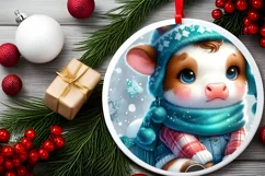 Cute Baby Cow Winter Snowflake PNG Product Image 2