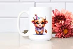Cute Baby Highland Cow with Party Hat | Sublimation | Product Image 2