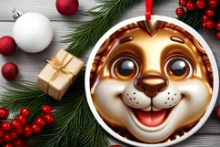 Christmas Lion Round Ornament Sublimation PNG Product Image 2
