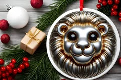 Christmas Lion Round Ornament Sublimation PNG Product Image 2