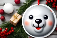 Christmas Polar Bear Round Ornament Sublimation PNG Product Image 2