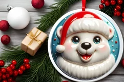 Christmas Polar Bear Round Ornament Sublimation PNG Product Image 2