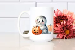 Cute Baby Seal with Pumpkin, PNG Product Image 2