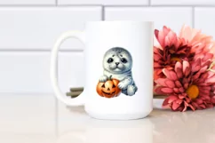 Cute Baby Seal with Pumpkin, PNG Product Image 2