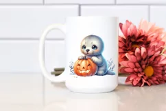 Cute Baby Seal with Pumpkin, PNG Product Image 2
