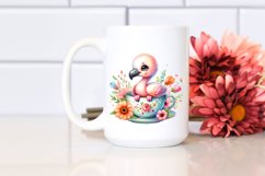 Colorful Baby Flamingo in Tea Cup with Flowers | Clipart Product Image 2