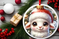 Christmas Lamb Round Ornament Sublimation PNG Product Image 2