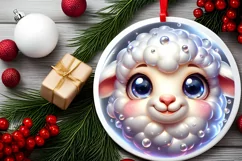 Shiny Lamb Face Round Ornament Sublimation PNG Product Image 2
