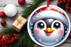 Christmas Penguin Round Ornament Sublimation PNG Product Image 2