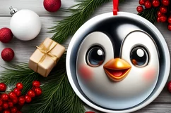 Christmas Penguin Round Ornament Sublimation PNG Product Image 2