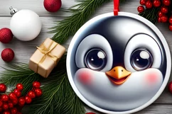 Christmas Penguin Round Ornament Sublimation PNG Product Image 2