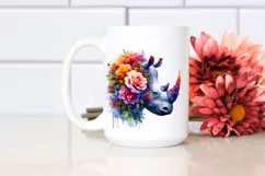 Artistic Watercolor Vibrant Rhino Clipart Product Image 2