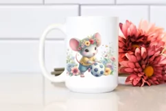 Cute Baby Mouse Playing Handball with Flowers | Sublimation Product Image 2
