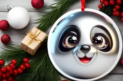 Christmas Panda Round Ornament Sublimation PNG Product Image 2