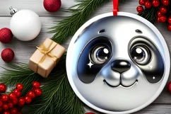 Christmas Panda Round Ornament Sublimation PNG Product Image 2