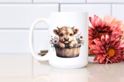 Cute Baby Highland Cow with Flowers PNG Product Image 2