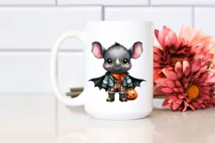Watercolor Baby Rhino Big Eyes Dressed for Halloween Clipart Product Image 2