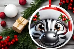 Christmas Zebra Round Ornament Sublimation PNG Product Image 2