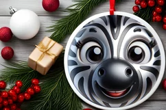Christmas Zebra Round Ornament Sublimation PNG Product Image 2