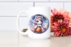 Watercolor Unicorn Basketball Moon Clipart Product Image 2