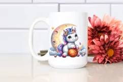 Watercolor Unicorn Basketball Moon Clipart Product Image 2