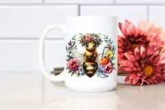 Watercolor Bee Adorned with Flowers Enjoying a Cocktail | Product Image 2