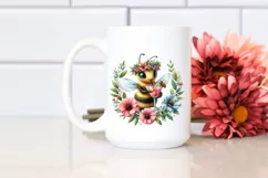 Watercolor Bee Adorned with Flowers Enjoying a Cocktail | Product Image 2