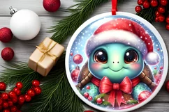 Christmas Turtle Round Ornament Sublimation PNG Product Image 2