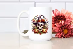 Funny Halloween Skull Watercolor PNG Product Image 2