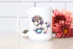 Cute Baby Unicorn Playing Wrestling with Flowers | Product Image 2