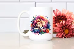 Colorful Lion Sleeping in Flower | Sublimation | Clipart Product Image 2