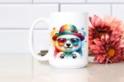 Colorful Baby Polar Bear with Crazy Eyes and Sun Hat PNG Product Image 2