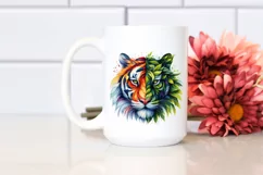 Vibrant Tiger with Plant Leaves, PNG Product Image 2
