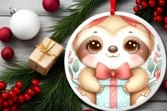 Cute Baby Sloth Winter Gift Box PNG Product Image 2