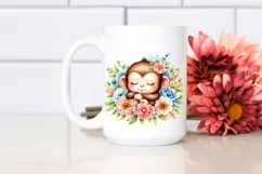 Colorful Baby Monkey Sleeping in a Flower | Clipart Product Image 2
