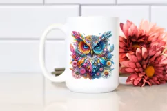 Vibrant Owl with Diamond Flowers PNG Product Image 2