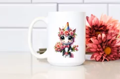 Expressive Funny Unicorn with Flower Bouquet | Sublimation Product Image 2