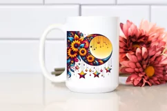 Retro Half Moon with Vibrant Stars and Sunflowers PNG Product Image 2