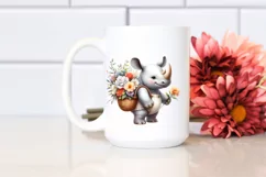 Cute Baby Rhino with Freesia | Clipart Product Image 2