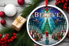 Believe Night Christmas Round Cute Ornament Sublimation Product Image 1
