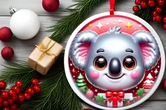 Christmas Koala Round Ornament Sublimation PNG Product Image 2