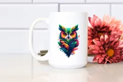 Vibrant Owl with Plant Leaves, PNG Product Image 2